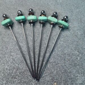 180 Stone Artisan Cocktail/Appetizer Picks; turquoise, brown, silver; Set of 6